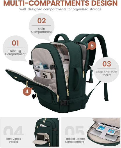 50L Rolling Backpack with Wheels, 18 Inch Carry On Luggage for Women, Water Resistant Wheeled Travel Backpack, Flight Approved Underseat Trolley Bag for Business, Overnight Trips, College