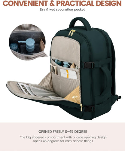 50L Rolling Backpack with Wheels, 18 Inch Carry On Luggage for Women, Water Resistant Wheeled Travel Backpack, Flight Approved Underseat Trolley Bag for Business, Overnight Trips, College