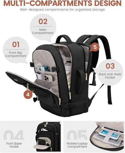 50L Rolling Backpack with Wheels, 18 Inch Carry On Luggage for Women, Water Resistant Wheeled Travel Backpack, Flight Approved Underseat Trolley Bag for Business, Overnight Trips, College