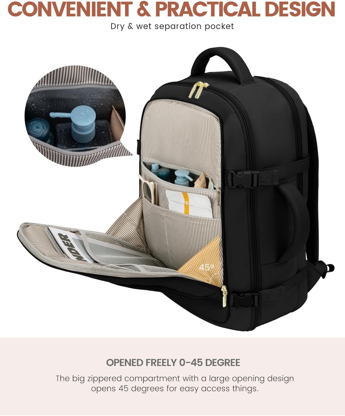 50L Rolling Backpack with Wheels, 18 Inch Carry On Luggage for Women, Water Resistant Wheeled Travel Backpack, Flight Approved Underseat Trolley Bag for Business, Overnight Trips, College