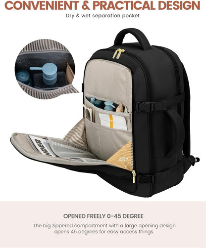 50L Rolling Backpack with Wheels, 18 Inch Carry On Luggage for Women, Water Resistant Wheeled Travel Backpack, Flight Approved Underseat Trolley Bag for Business, Overnight Trips, College