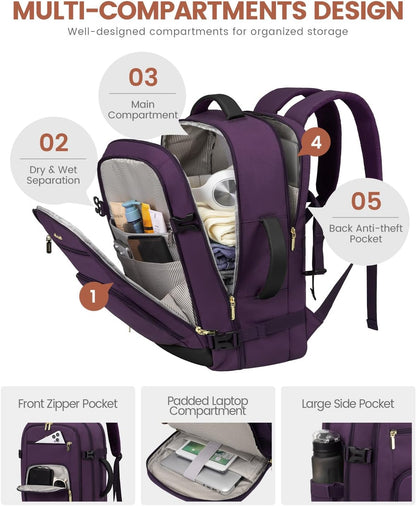 50L Rolling Backpack with Wheels, 18 Inch Carry On Luggage for Women, Water Resistant Wheeled Travel Backpack, Flight Approved Underseat Trolley Bag for Business, Overnight Trips, College