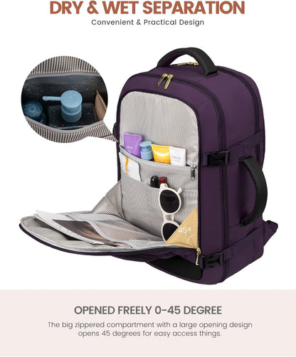 50L Rolling Backpack with Wheels, 18 Inch Carry On Luggage for Women, Water Resistant Wheeled Travel Backpack, Flight Approved Underseat Trolley Bag for Business, Overnight Trips, College