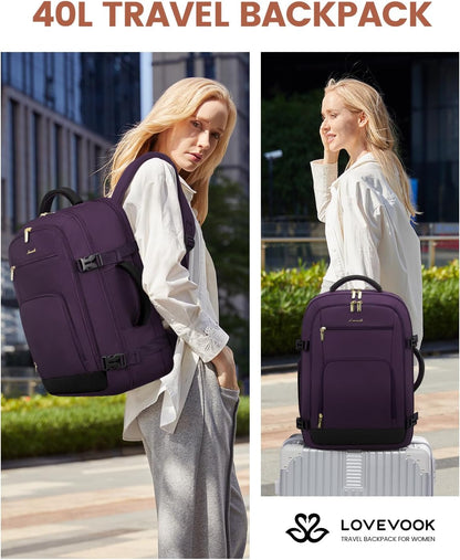 50L Rolling Backpack with Wheels, 18 Inch Carry On Luggage for Women, Water Resistant Wheeled Travel Backpack, Flight Approved Underseat Trolley Bag for Business, Overnight Trips, College