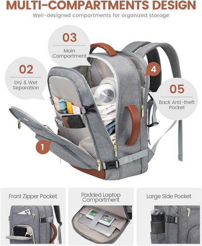 50L Rolling Backpack with Wheels, 18 Inch Carry On Luggage for Women, Water Resistant Wheeled Travel Backpack, Flight Approved Underseat Trolley Bag for Business, Overnight Trips, College