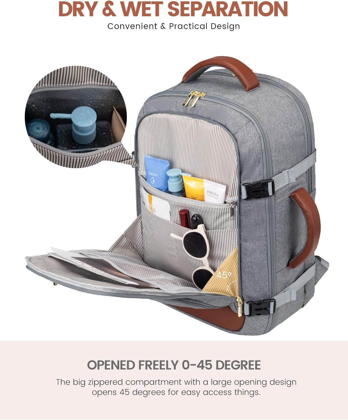 50L Rolling Backpack with Wheels, 18 Inch Carry On Luggage for Women, Water Resistant Wheeled Travel Backpack, Flight Approved Underseat Trolley Bag for Business, Overnight Trips, College