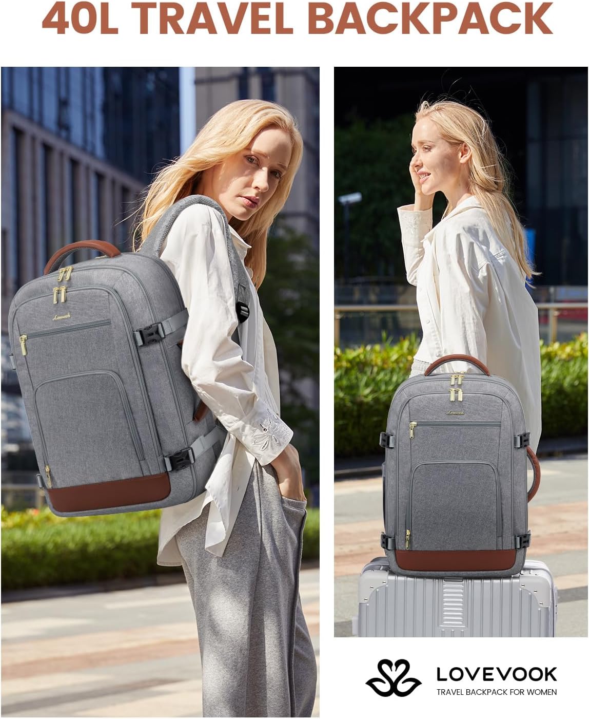 50L Rolling Backpack with Wheels, 18 Inch Carry On Luggage for Women, Water Resistant Wheeled Travel Backpack, Flight Approved Underseat Trolley Bag for Business, Overnight Trips, College