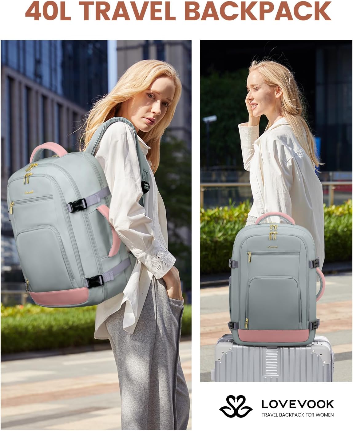 50L Rolling Backpack with Wheels, 18 Inch Carry On Luggage for Women, Water Resistant Wheeled Travel Backpack, Flight Approved Underseat Trolley Bag for Business, Overnight Trips, College