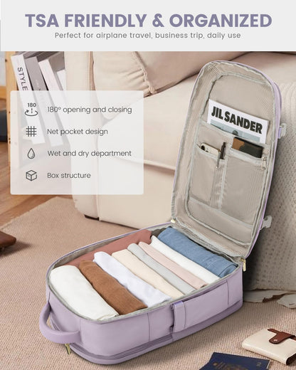 50L Rolling Backpack with Wheels, 18 Inch Carry On Luggage for Women, Water Resistant Wheeled Travel Backpack, Flight Approved Underseat Trolley Bag for Business, Overnight Trips, College