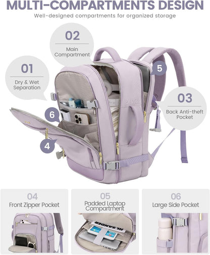 50L Rolling Backpack with Wheels, 18 Inch Carry On Luggage for Women, Water Resistant Wheeled Travel Backpack, Flight Approved Underseat Trolley Bag for Business, Overnight Trips, College