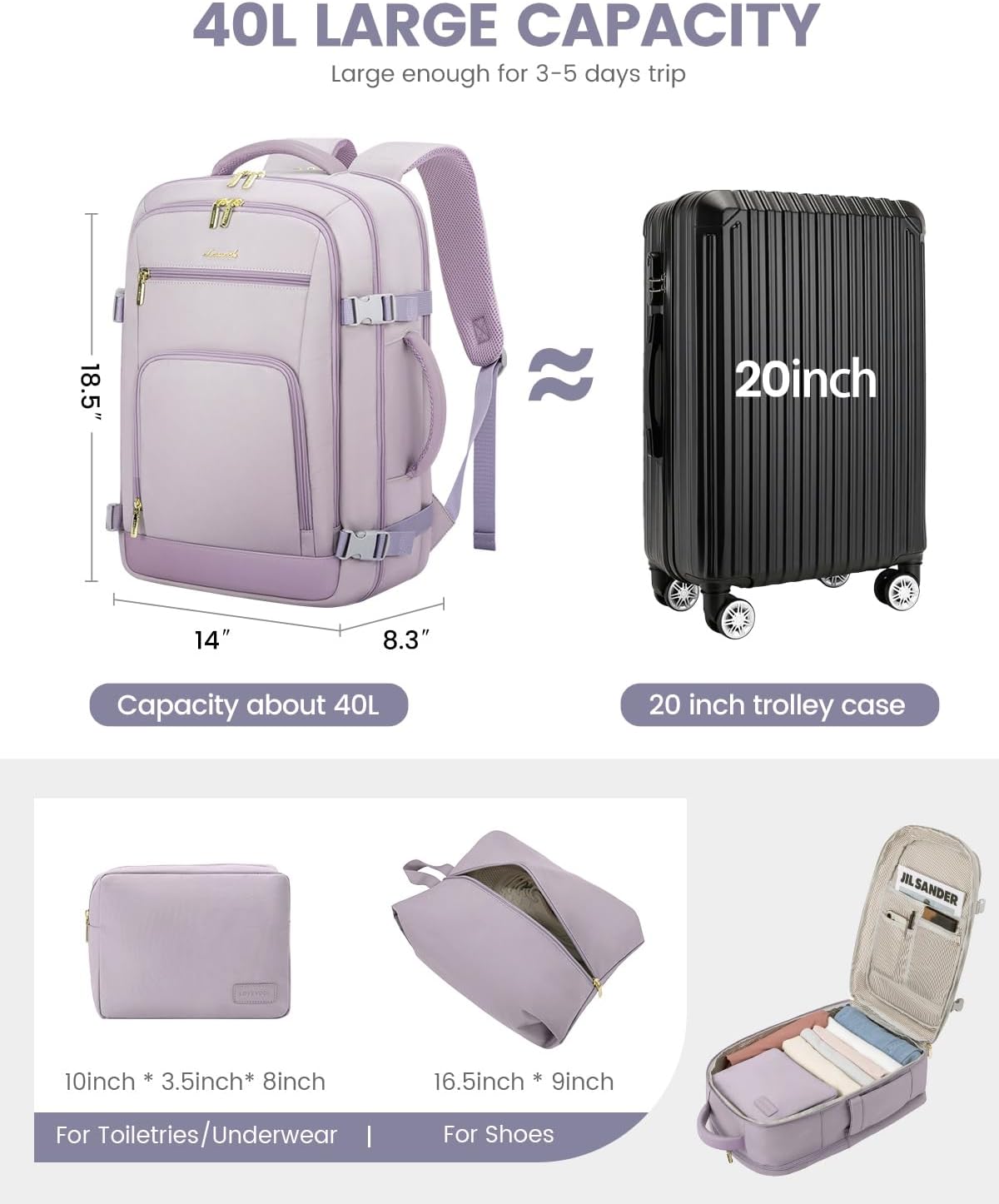 50L Rolling Backpack with Wheels, 18 Inch Carry On Luggage for Women, Water Resistant Wheeled Travel Backpack, Flight Approved Underseat Trolley Bag for Business, Overnight Trips, College