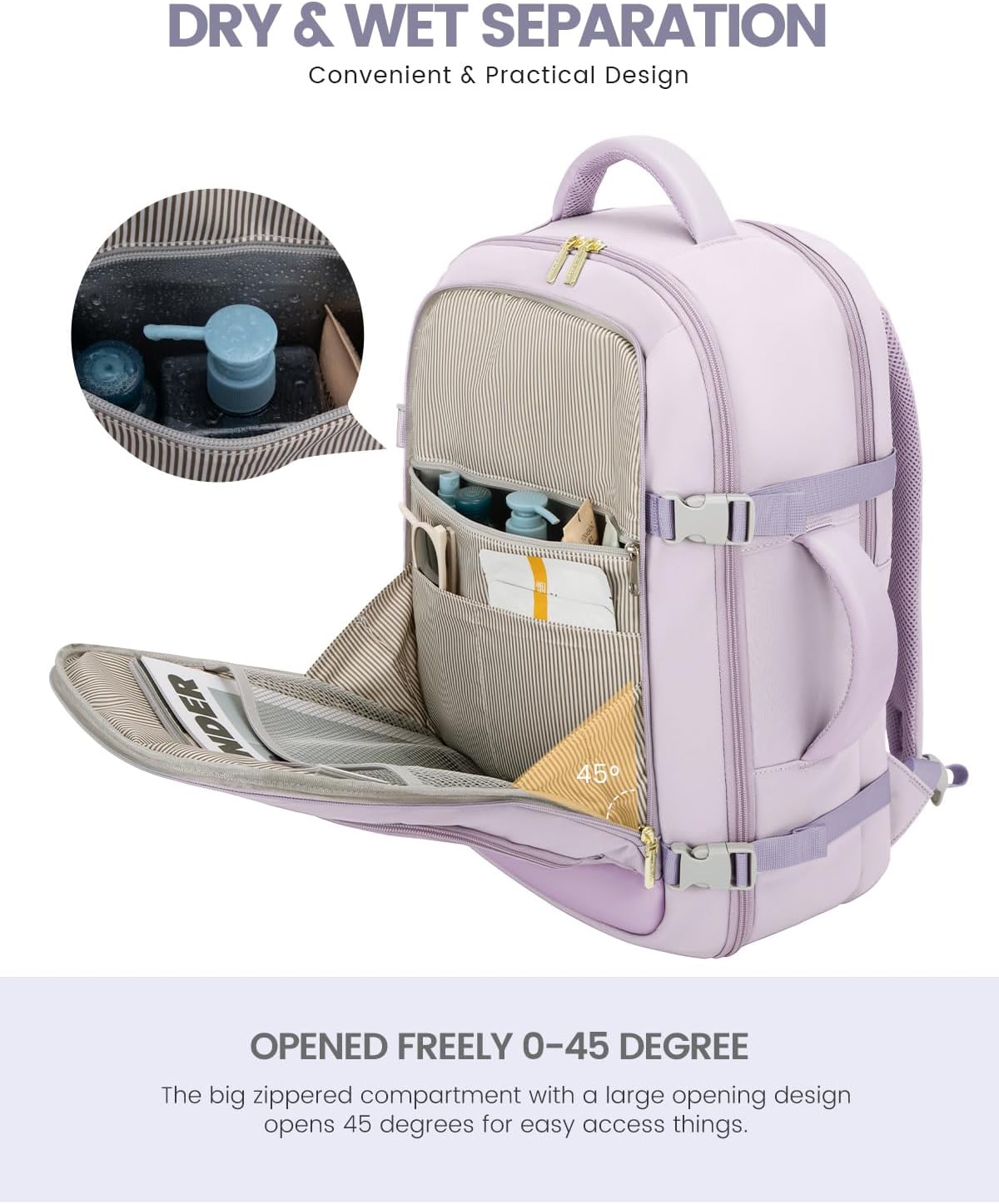 50L Rolling Backpack with Wheels, 18 Inch Carry On Luggage for Women, Water Resistant Wheeled Travel Backpack, Flight Approved Underseat Trolley Bag for Business, Overnight Trips, College
