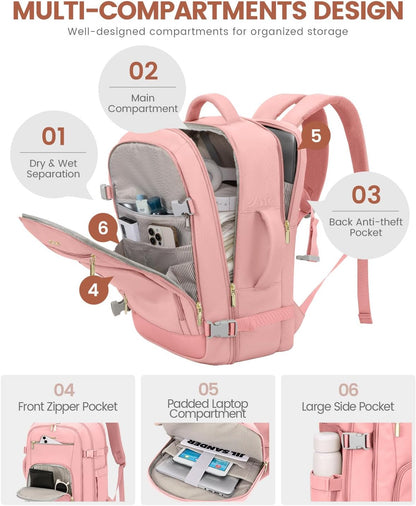 50L Rolling Backpack with Wheels, 18 Inch Carry On Luggage for Women, Water Resistant Wheeled Travel Backpack, Flight Approved Underseat Trolley Bag for Business, Overnight Trips, College