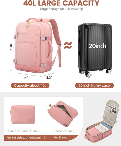 50L Rolling Backpack with Wheels, 18 Inch Carry On Luggage for Women, Water Resistant Wheeled Travel Backpack, Flight Approved Underseat Trolley Bag for Business, Overnight Trips, College