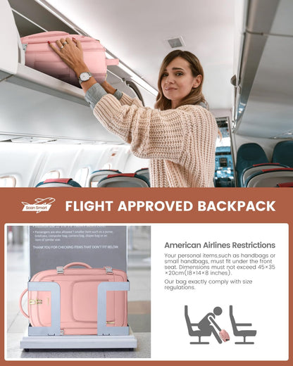 50L Rolling Backpack with Wheels, 18 Inch Carry On Luggage for Women, Water Resistant Wheeled Travel Backpack, Flight Approved Underseat Trolley Bag for Business, Overnight Trips, College