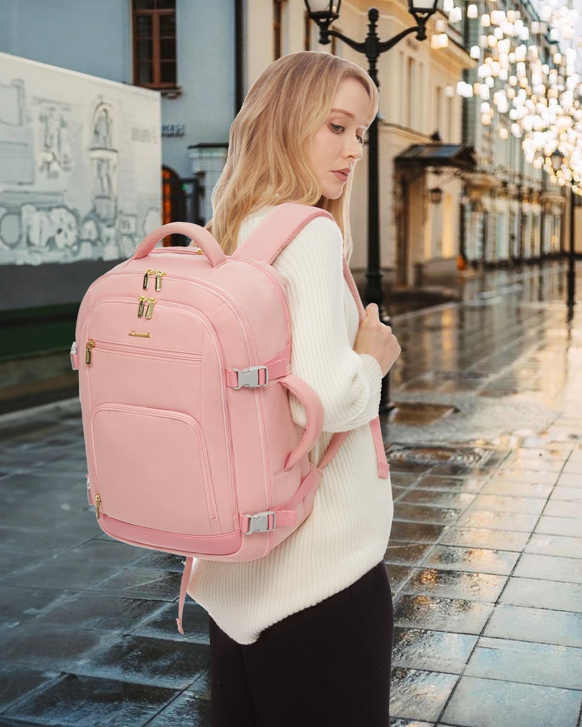 50L Rolling Backpack with Wheels, 18 Inch Carry On Luggage for Women, Water Resistant Wheeled Travel Backpack, Flight Approved Underseat Trolley Bag for Business, Overnight Trips, College
