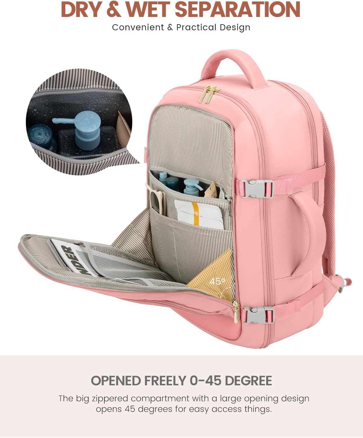 50L Rolling Backpack with Wheels, 18 Inch Carry On Luggage for Women, Water Resistant Wheeled Travel Backpack, Flight Approved Underseat Trolley Bag for Business, Overnight Trips, College