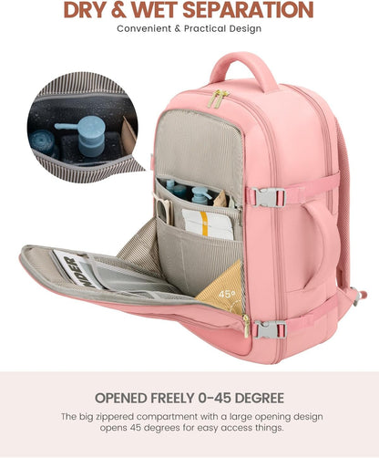 50L Rolling Backpack with Wheels, 18 Inch Carry On Luggage for Women, Water Resistant Wheeled Travel Backpack, Flight Approved Underseat Trolley Bag for Business, Overnight Trips, College