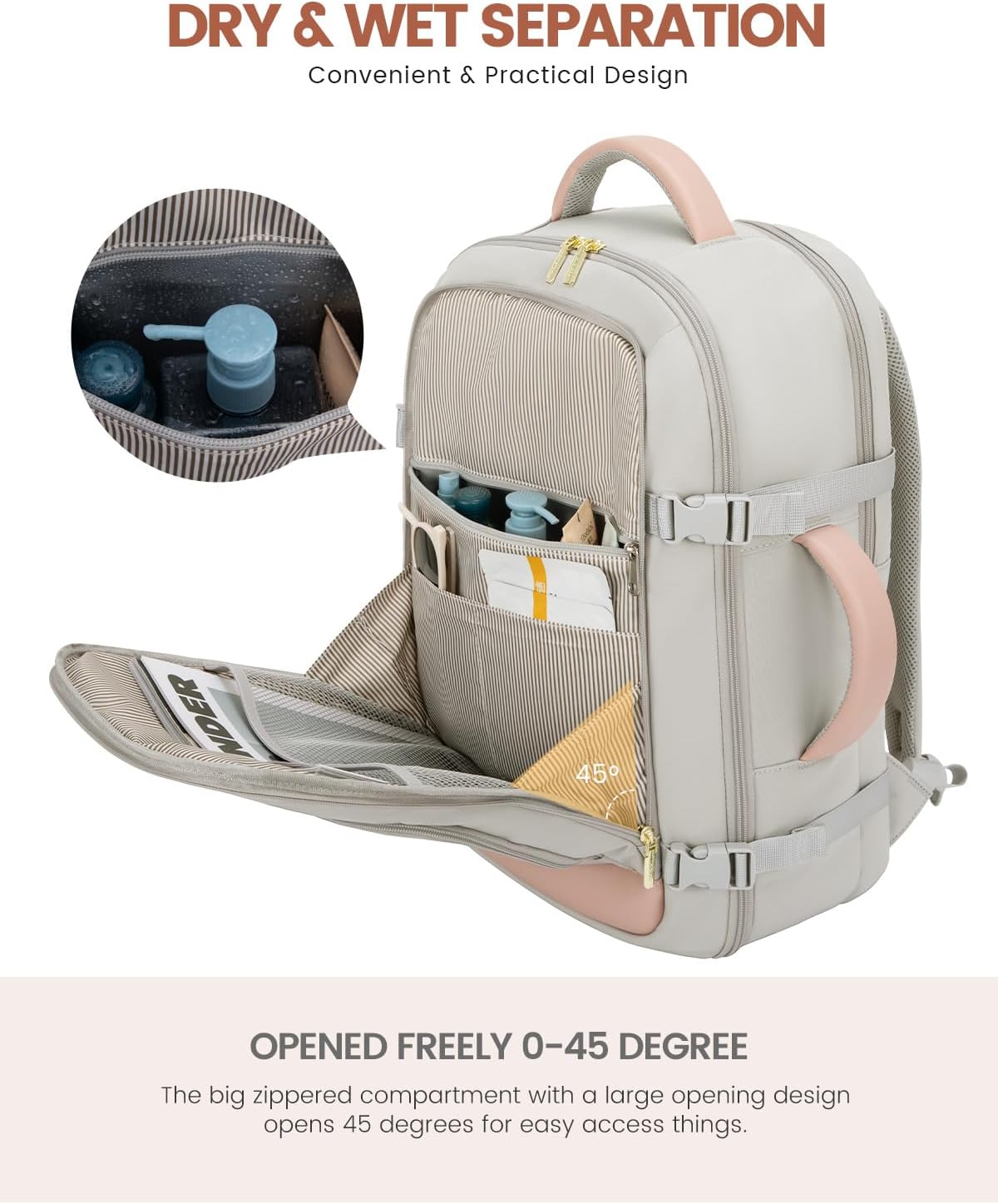 50L Rolling Backpack with Wheels, 18 Inch Carry On Luggage for Women, Water Resistant Wheeled Travel Backpack, Flight Approved Underseat Trolley Bag for Business, Overnight Trips, College