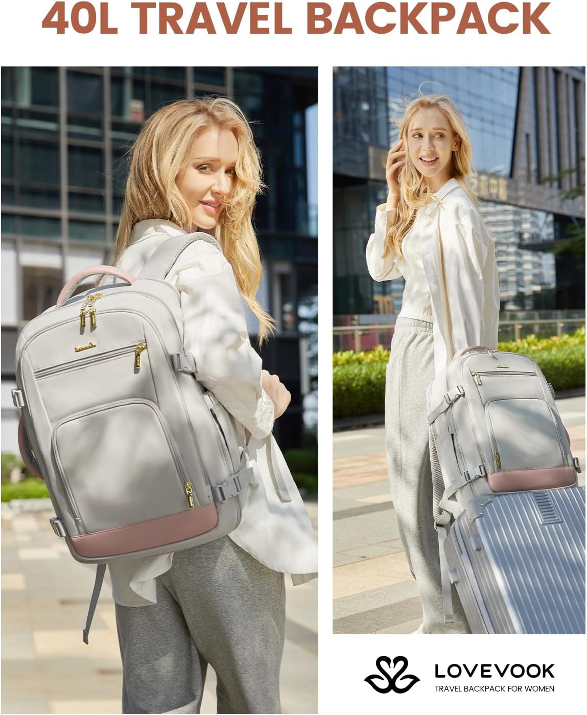 50L Rolling Backpack with Wheels, 18 Inch Carry On Luggage for Women, Water Resistant Wheeled Travel Backpack, Flight Approved Underseat Trolley Bag for Business, Overnight Trips, College