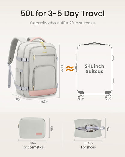 50L Rolling Backpack with Wheels, 18 Inch Carry On Luggage for Women, Water Resistant Wheeled Travel Backpack, Flight Approved Underseat Trolley Bag for Business, Overnight Trips, College