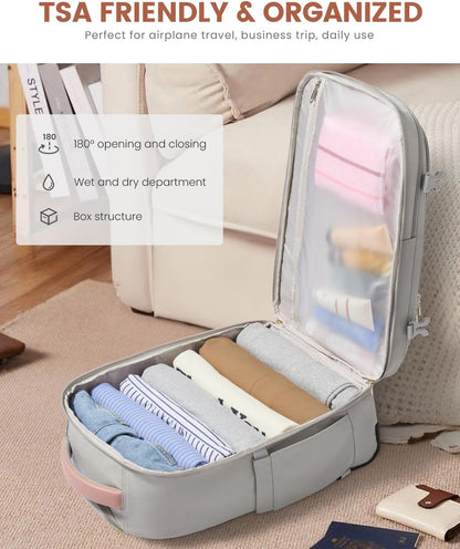 50L Rolling Backpack with Wheels, 18 Inch Carry On Luggage for Women, Water Resistant Wheeled Travel Backpack, Flight Approved Underseat Trolley Bag for Business, Overnight Trips, College