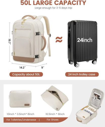50L Rolling Backpack with Wheels, 18 Inch Carry On Luggage for Women, Water Resistant Wheeled Travel Backpack, Flight Approved Underseat Trolley Bag for Business, Overnight Trips, College