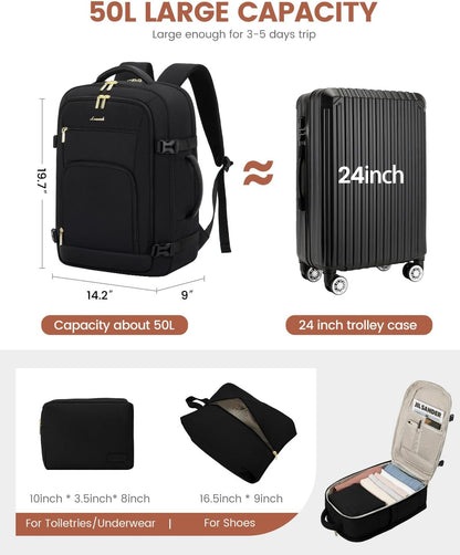 50L Rolling Backpack with Wheels, 18 Inch Carry On Luggage for Women, Water Resistant Wheeled Travel Backpack, Flight Approved Underseat Trolley Bag for Business, Overnight Trips, College