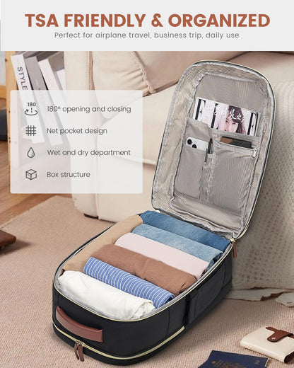 50L Rolling Backpack with Wheels, 18 Inch Carry On Luggage for Women, Water Resistant Wheeled Travel Backpack, Flight Approved Underseat Trolley Bag for Business, Overnight Trips, College