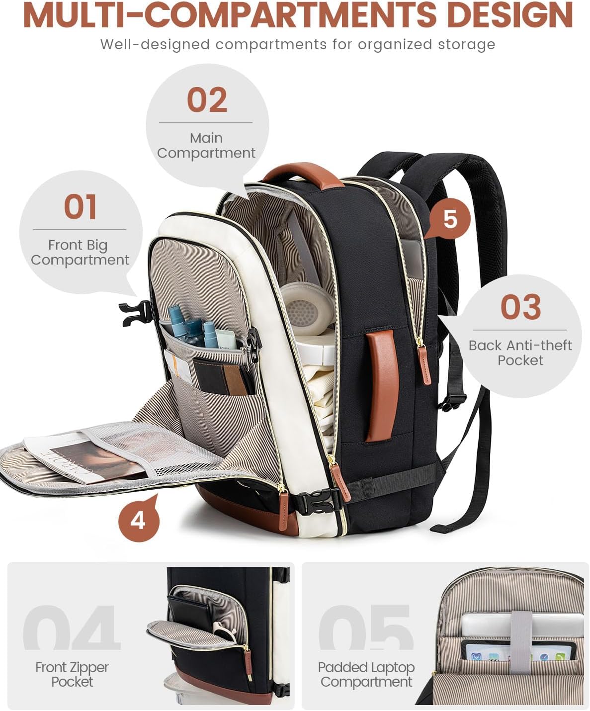 50L Rolling Backpack with Wheels, 18 Inch Carry On Luggage for Women, Water Resistant Wheeled Travel Backpack, Flight Approved Underseat Trolley Bag for Business, Overnight Trips, College