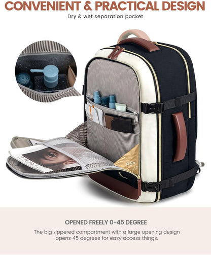 50L Rolling Backpack with Wheels, 18 Inch Carry On Luggage for Women, Water Resistant Wheeled Travel Backpack, Flight Approved Underseat Trolley Bag for Business, Overnight Trips, College