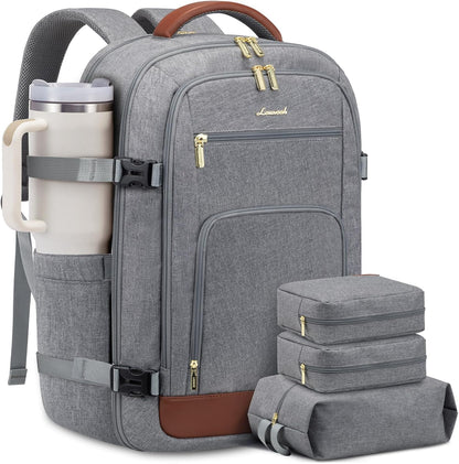 50L Rolling Backpack with Wheels, 18 Inch Carry On Luggage for Women, Water Resistant Wheeled Travel Backpack, Flight Approved Underseat Trolley Bag for Business, Overnight Trips, College