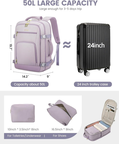 50L Rolling Backpack with Wheels, 18 Inch Carry On Luggage for Women, Water Resistant Wheeled Travel Backpack, Flight Approved Underseat Trolley Bag for Business, Overnight Trips, College