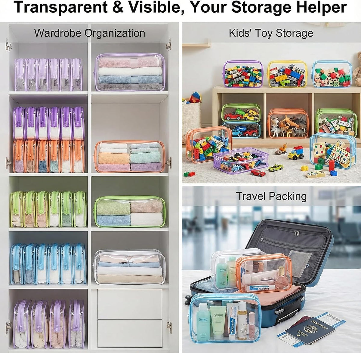 120 Pcs Clear Makeup Bags Bulk Tsa Approved Toiletry Bag for Travel Transparent Cosmetic Bag PVC Waterproof Travel Small Pouches with Zipper for Men and Women (Muti color)