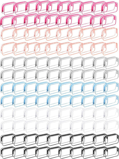 120 Pcs Clear Makeup Bags Bulk Tsa Approved Toiletry Bag for Travel Transparent Cosmetic Bag PVC Waterproof Travel Small Pouches with Zipper for Men and Women (Muti color)