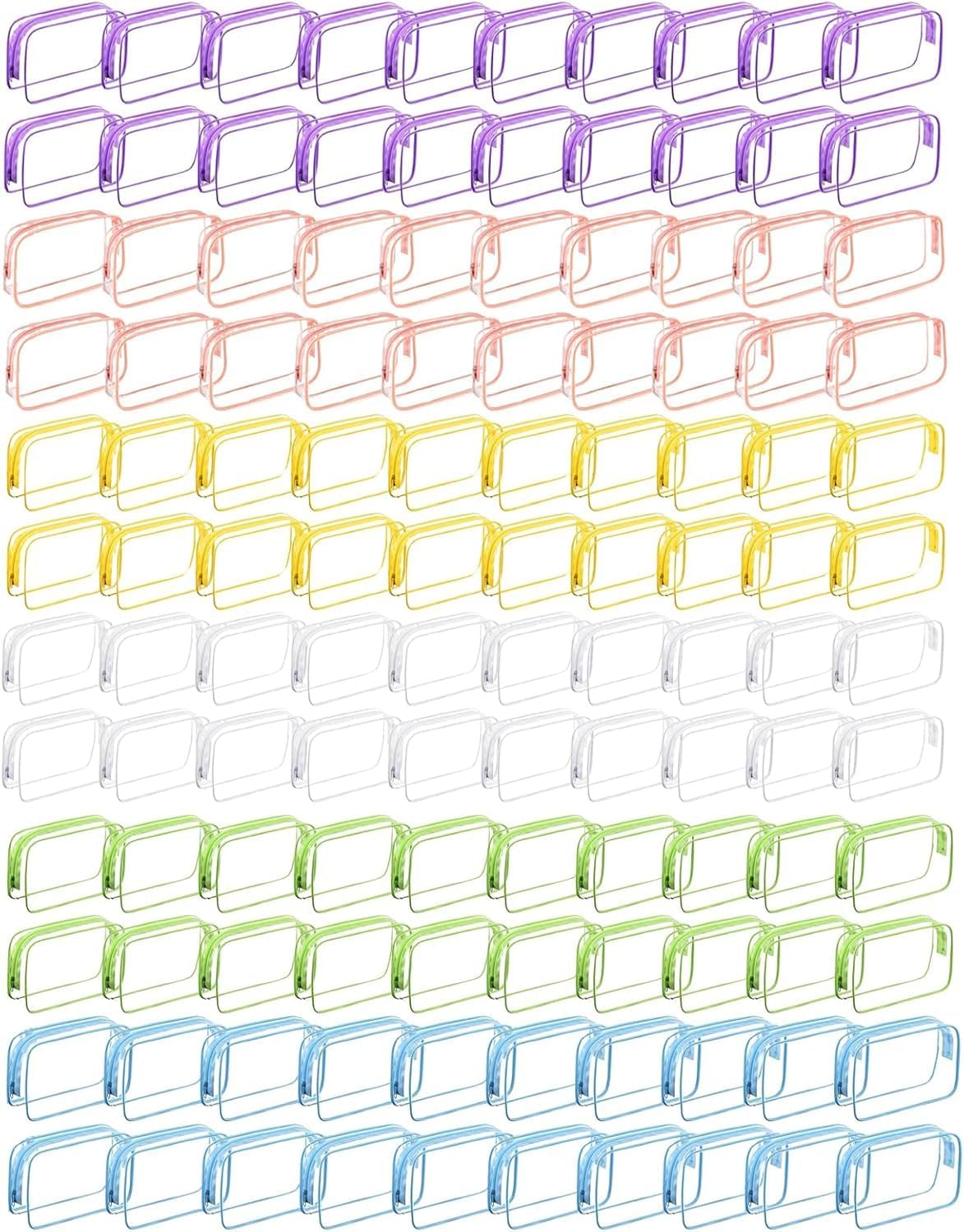 120 Pcs Clear Makeup Bags Bulk Tsa Approved Toiletry Bag for Travel Transparent Cosmetic Bag PVC Waterproof Travel Small Pouches with Zipper for Men and Women (Muti color)