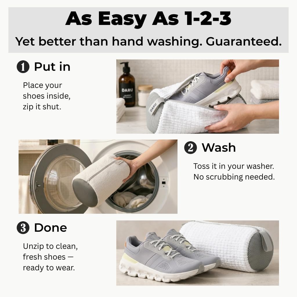 2PCS Shoe Washing Machine Bag - 360° Deep Clean Sneaker Laundry Bag with Self-Locking Zipper, Fits Most Sneakers & Shoes (Grey)