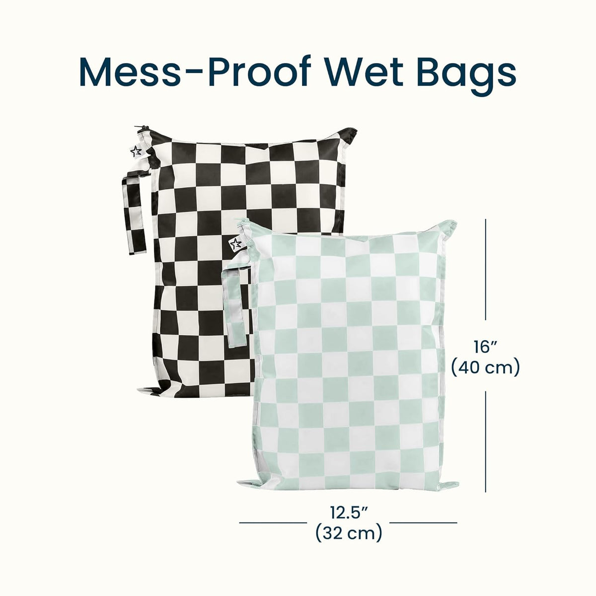 Mess Proof Wet Bags | Reusable Waterproof Wet Bags for Swimsuits | Baby Clothes | Travel & Diaper Bag (Black, Green Checkers) - Colors A