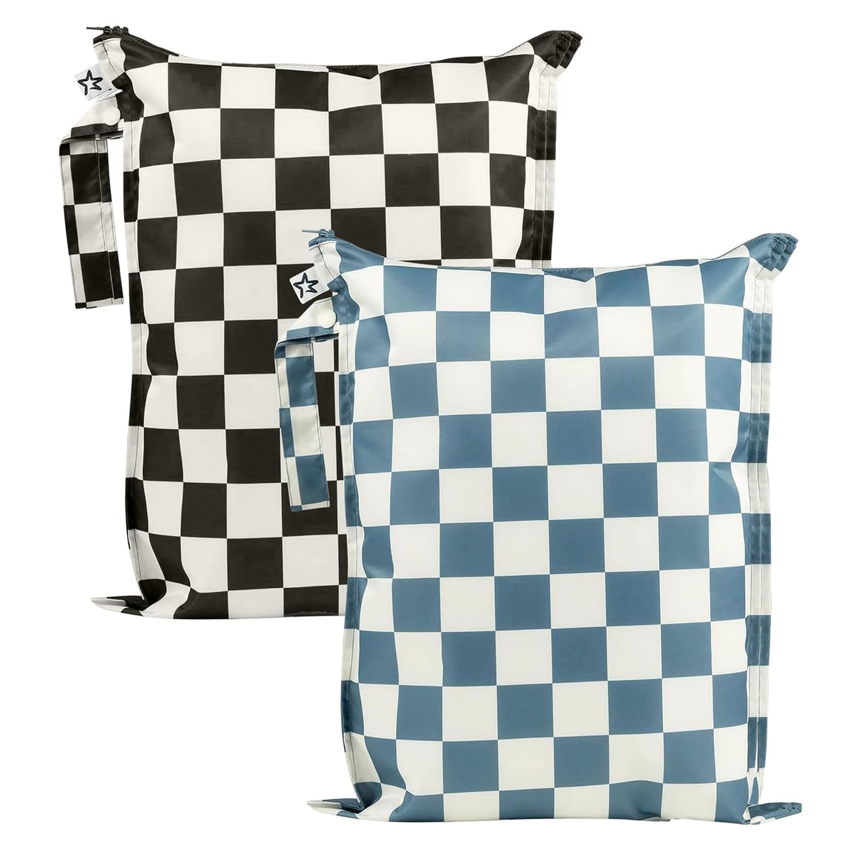 Mess Proof Wet Bags | Reusable Waterproof Wet Bags for Swimsuits | Baby Clothes | Travel & Diaper Bag (Black, Green Checkers) - Colors A