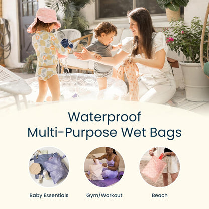 Mess Proof Wet Bags | Reusable Waterproof Wet Bags for Swimsuits | Baby Clothes | Travel & Diaper Bag (Black, Green Checkers) - Colors A