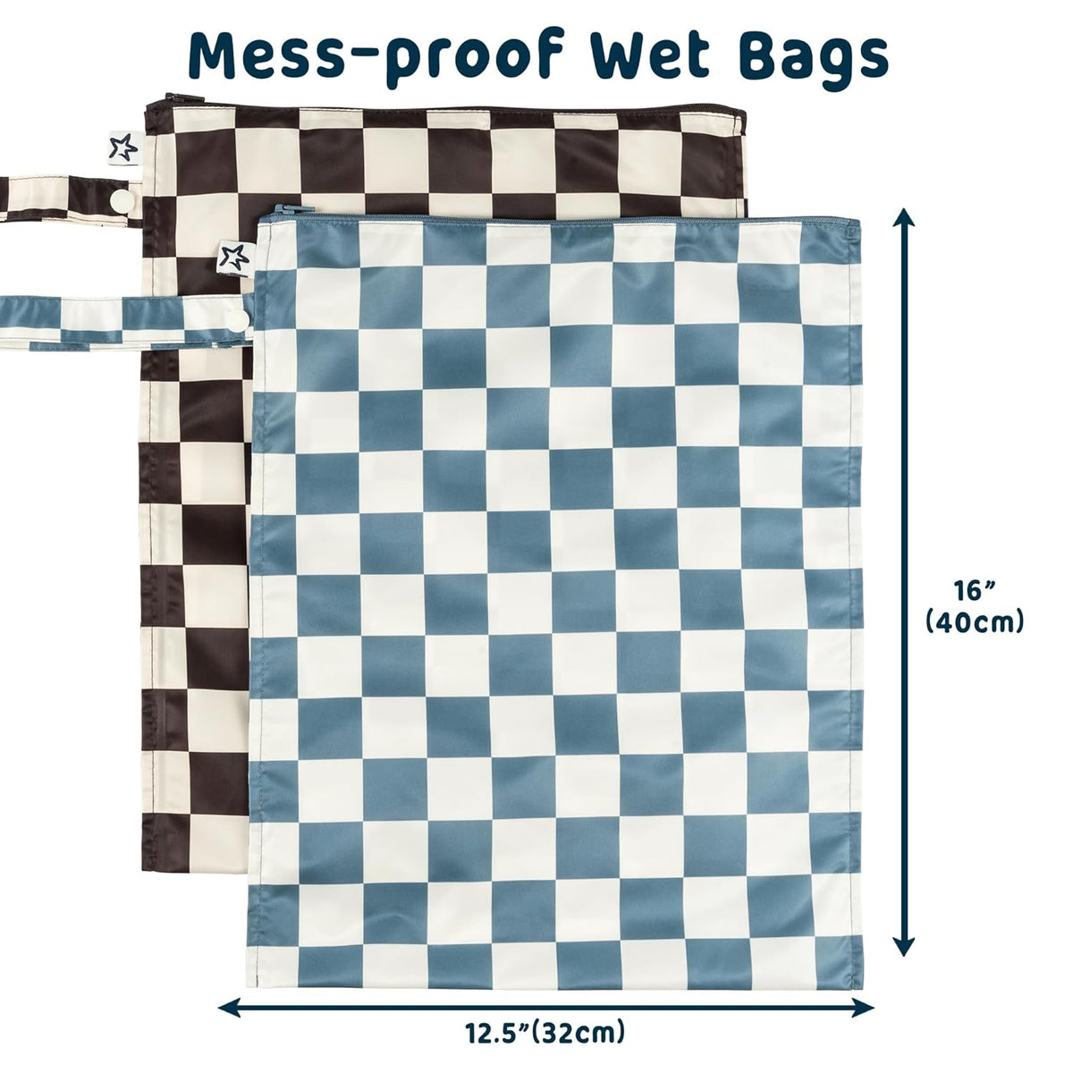 Mess Proof Wet Bags | Reusable Waterproof Wet Bags for Swimsuits | Baby Clothes | Travel & Diaper Bag (Black, Green Checkers) - Colors A