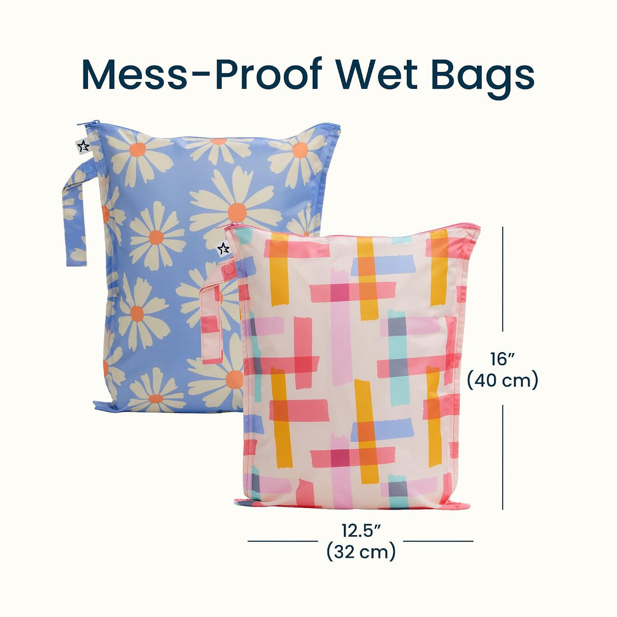 Mess Proof Wet Bags | Reusable Waterproof Wet Bags for Swimsuits | Baby Clothes | Travel & Diaper Bag (Black, Green Checkers) - Colors A