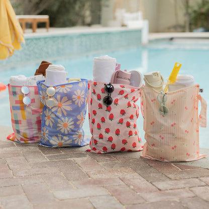 Mess Proof Wet Bags | Reusable Waterproof Wet Bags for Swimsuits | Baby Clothes | Travel & Diaper Bag (Black, Green Checkers) - Colors A