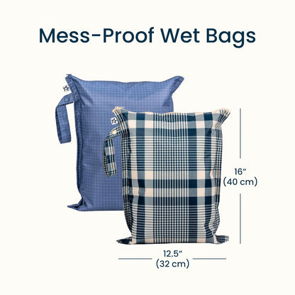 Mess Proof Wet Bags | Reusable Waterproof Wet Bags for Swimsuits | Baby Clothes | Travel & Diaper Bag (Black, Green Checkers) - Colors A