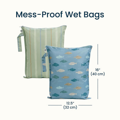 Mess Proof Wet Bags | Reusable Waterproof Wet Bags for Swimsuits | Baby Clothes | Travel & Diaper Bag (Black, Green Checkers) - Colors A