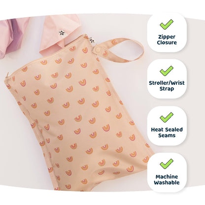 Mess Proof Wet Bags | Reusable Waterproof Wet Bags for Swimsuits | Baby Clothes | Travel & Diaper Bag (Black, Green Checkers) - Colors A