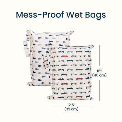 Mess Proof Wet Bags | Reusable Waterproof Wet Bags for Swimsuits | Baby Clothes | Travel & Diaper Bag (Black, Green Checkers) - Colors A