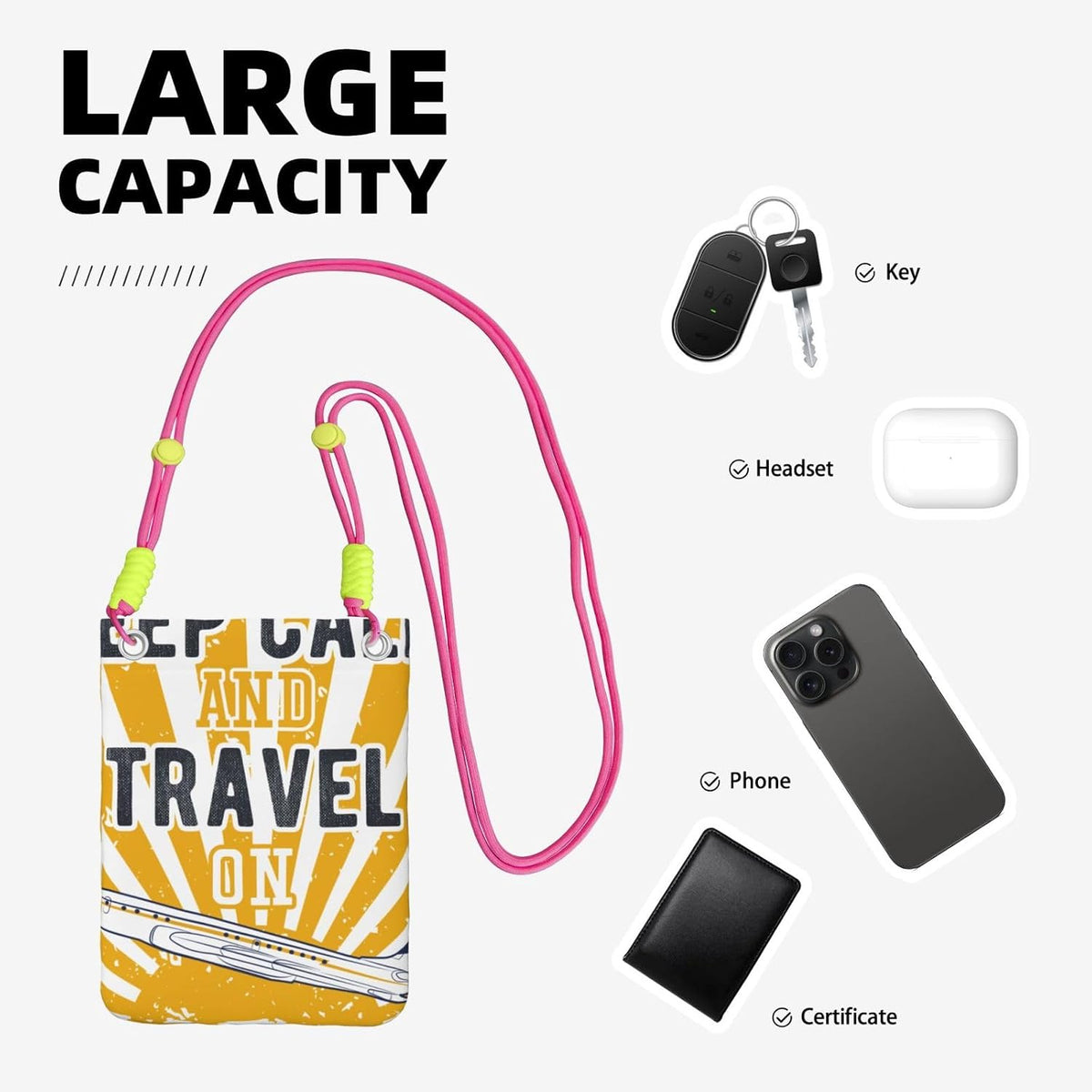 Keep Calm and Travel On for Crossbody Phone Bag, Small & Lightweight Crossbody Purse for Women with Adjustable Strap, Water-Resistant Daily Commuter Bag for Phone, Wallet, Keys