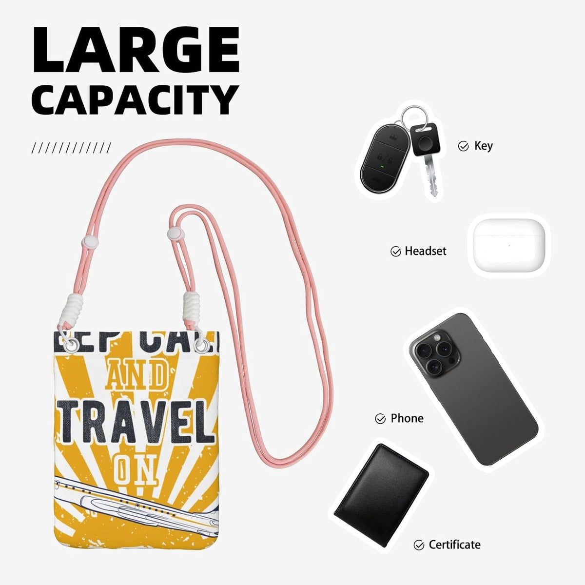 Keep Calm and Travel On for Crossbody Phone Bag, Small & Lightweight Crossbody Purse for Women with Adjustable Strap, Water-Resistant Daily Commuter Bag for Phone, Wallet, Keys
