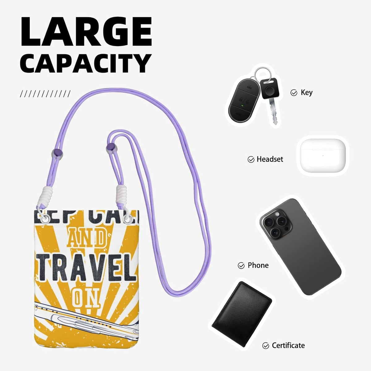 Keep Calm and Travel On for Crossbody Phone Bag, Small & Lightweight Crossbody Purse for Women with Adjustable Strap, Water-Resistant Daily Commuter Bag for Phone, Wallet, Keys